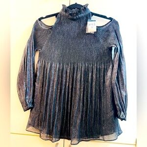 NWT RALPH LAUREN STUNNING BLOUSE COLD SHOULDER HIGH N BLACK Silver Sz S/ P